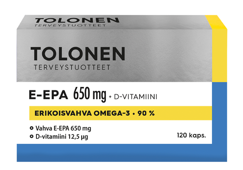 E-EPA 650 mg + vitamin D, ekonomi förpackning 120 kapslar, Dr Tolonen