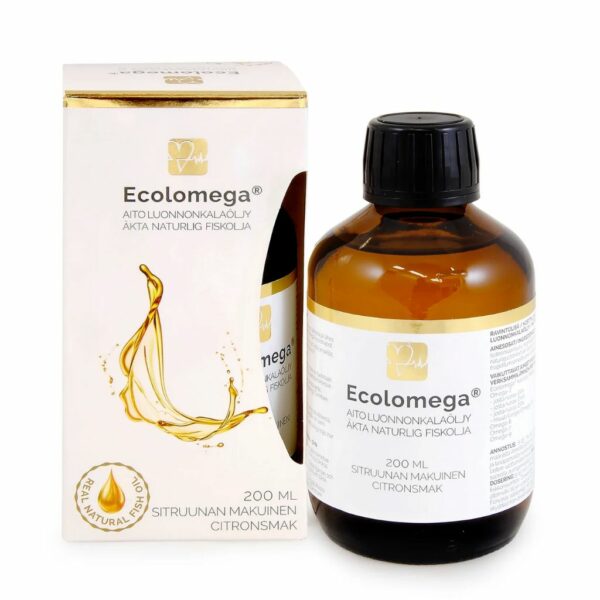 Ecolomega nestemäinen kalaöljy sitruuna 200 ml - Natura Media