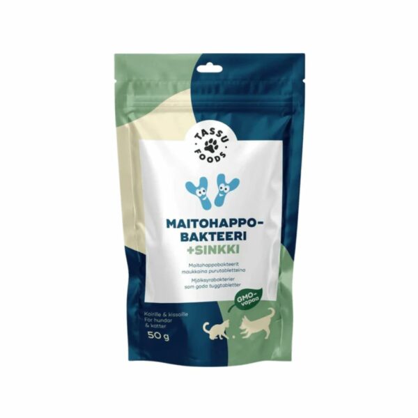 Tassu Foods Maitohappobakteeri + sinkki koirille ja kissoille 120 purutablettia